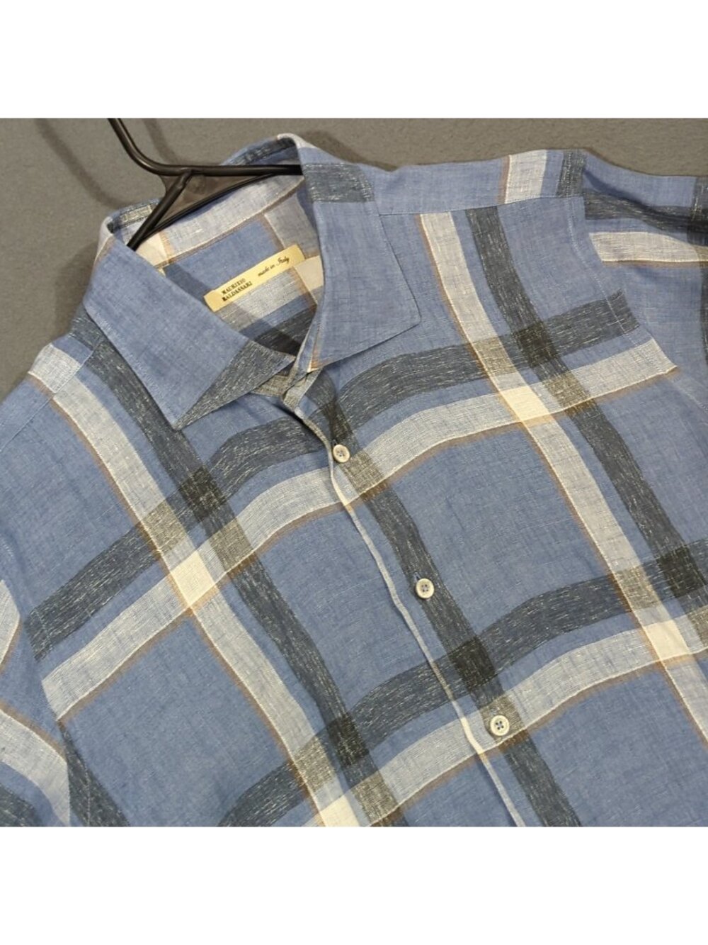 Maurizio Baldassari Shirt Mens XL Blue Linen Long Sleeve Button Up Made In Italy